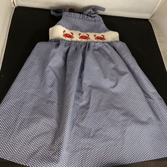Southern Sunshine Smocked CRABS, Polkadots Blue & White Sundress Sz 3 - Picture 3 of 9